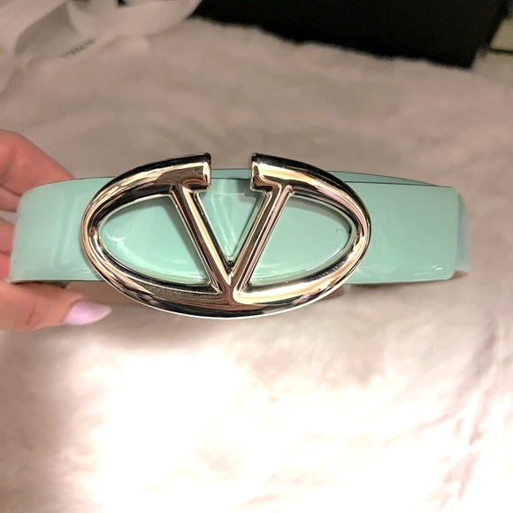 Authentic Valentino vintage gold buckle mint patent belt